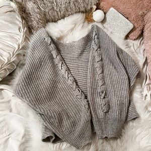 Grey Off-the-shoulder Sweater With Braided Sleeves